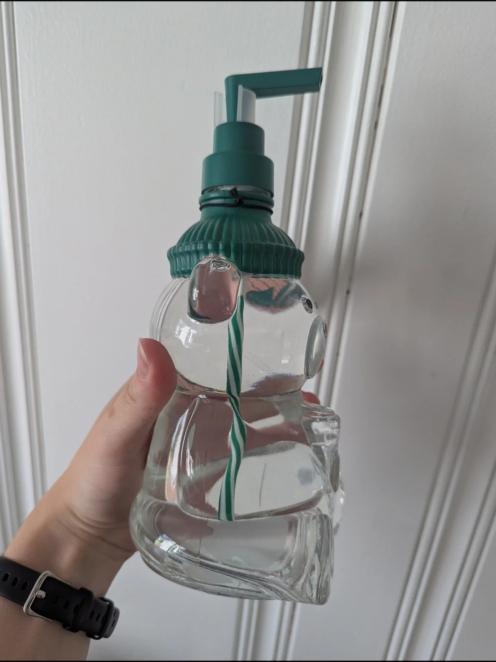 Glass Bear Cup Soap Dispenser with Green Straw Lid